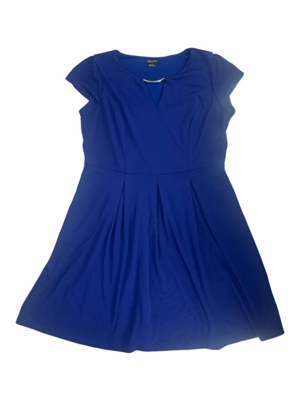 City Chic Royal Blue Fit Flare Dress Medium Plus Size V-Notch Cocktail - Picture 3 of 10